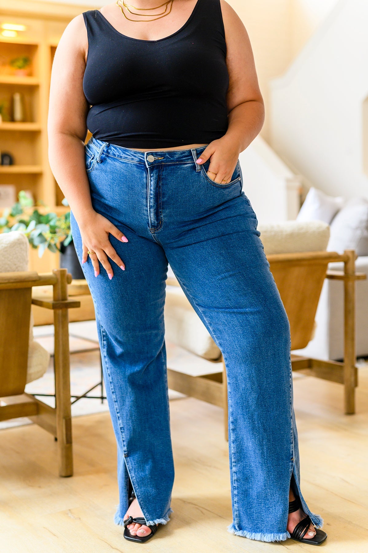 Caitlin High Rise Split Hem Straight Jeans BY RISEN  - WEBSITE EXCLUSIVE