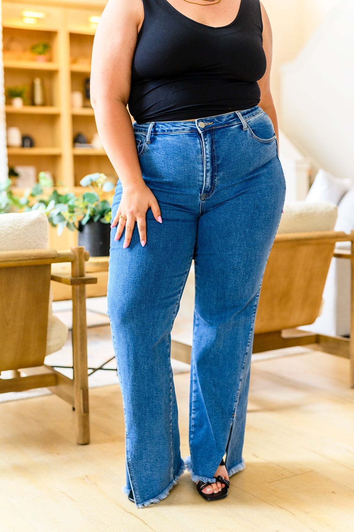 Caitlin High Rise Split Hem Straight Jeans BY RISEN  - WEBSITE EXCLUSIVE
