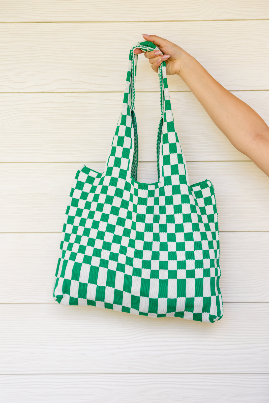 Checkerboard Lazy Wind Big Bag in Green &amp; White - WEBSITE EXCLUSIVE