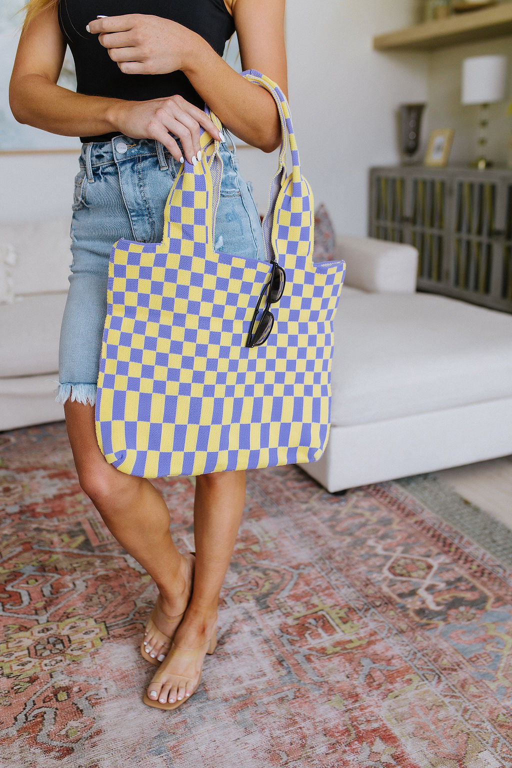 Checkerboard Lazy Wind Big Bag in Lilac &amp; Yellow - WEBSITE EXCLUSIVE