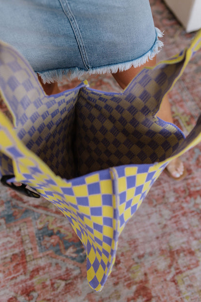 Checkerboard Lazy Wind Big Bag in Lilac &amp; Yellow - WEBSITE EXCLUSIVE