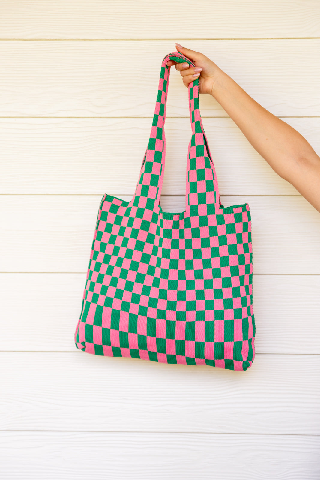 Checkerboard Lazy Wind Big Bag in Pink &amp; Green - WEBSITE EXCLUSIVE