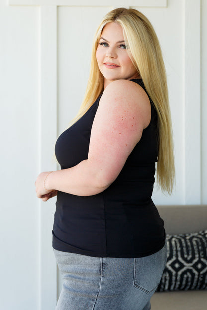 Daily Essential Notched Ribbed Tank in Black - WEBSITE EXCLUSIVE