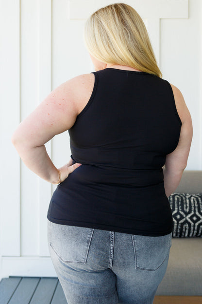 Daily Essential Notched Ribbed Tank in Black - WEBSITE EXCLUSIVE