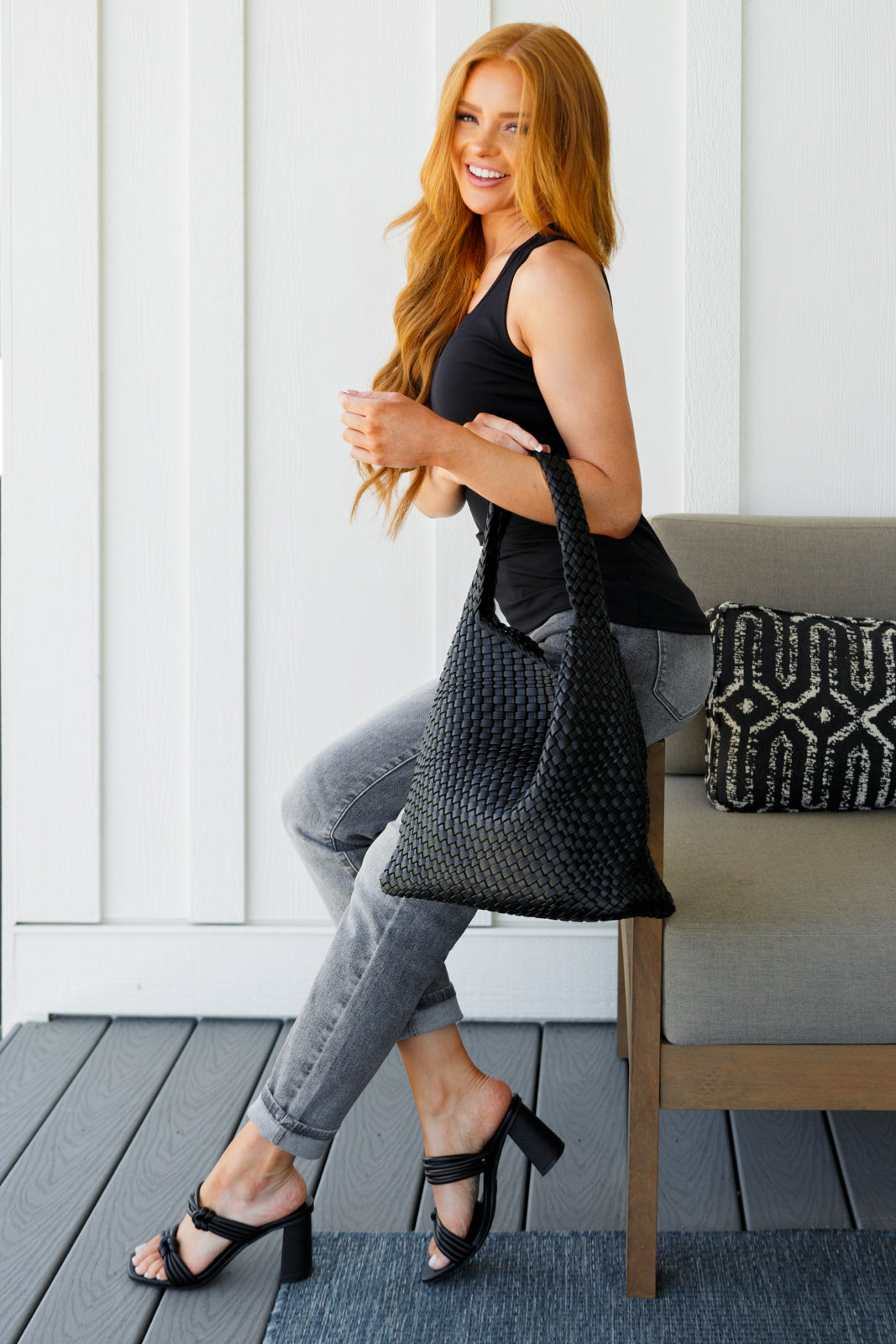 Daily Essential Notched Ribbed Tank in Black - WEBSITE EXCLUSIVE