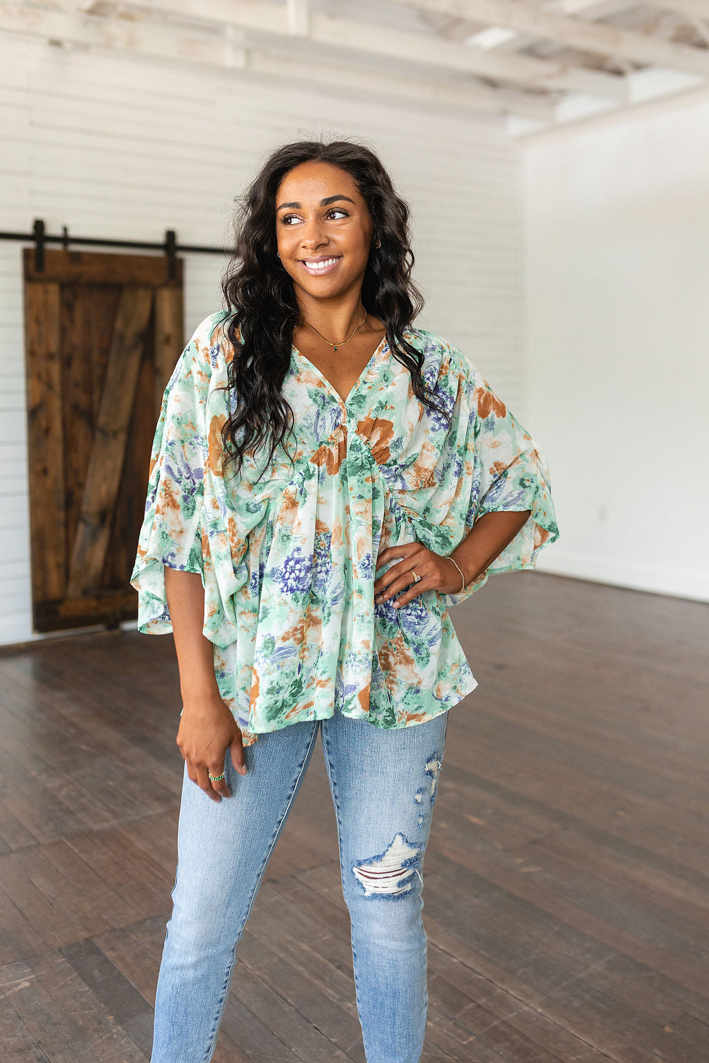 Fabled in Floral Draped Peplum Top in Ivory - WEBSITE EXCLUSIVE