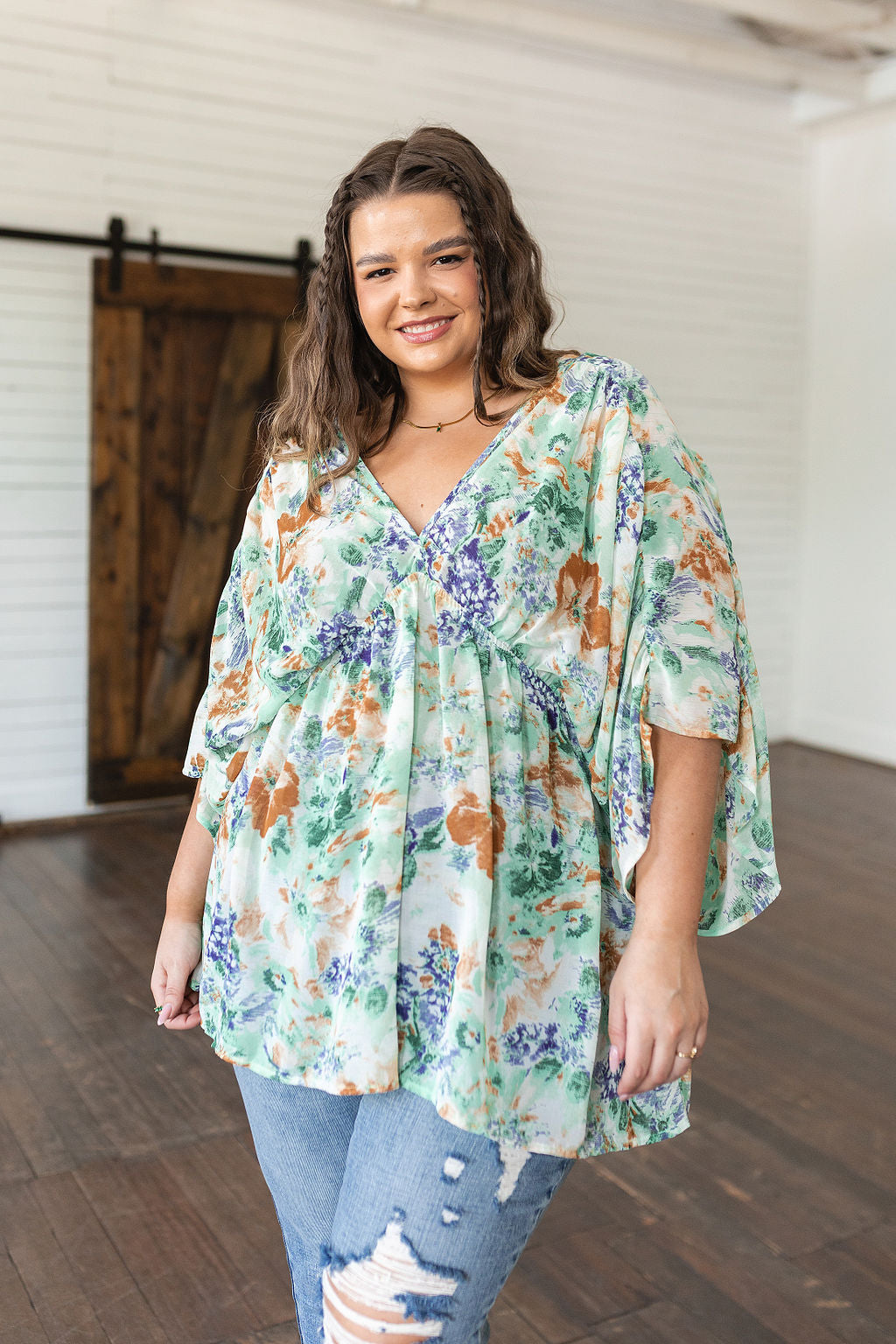 Fabled in Floral Draped Peplum Top in Ivory - WEBSITE EXCLUSIVE