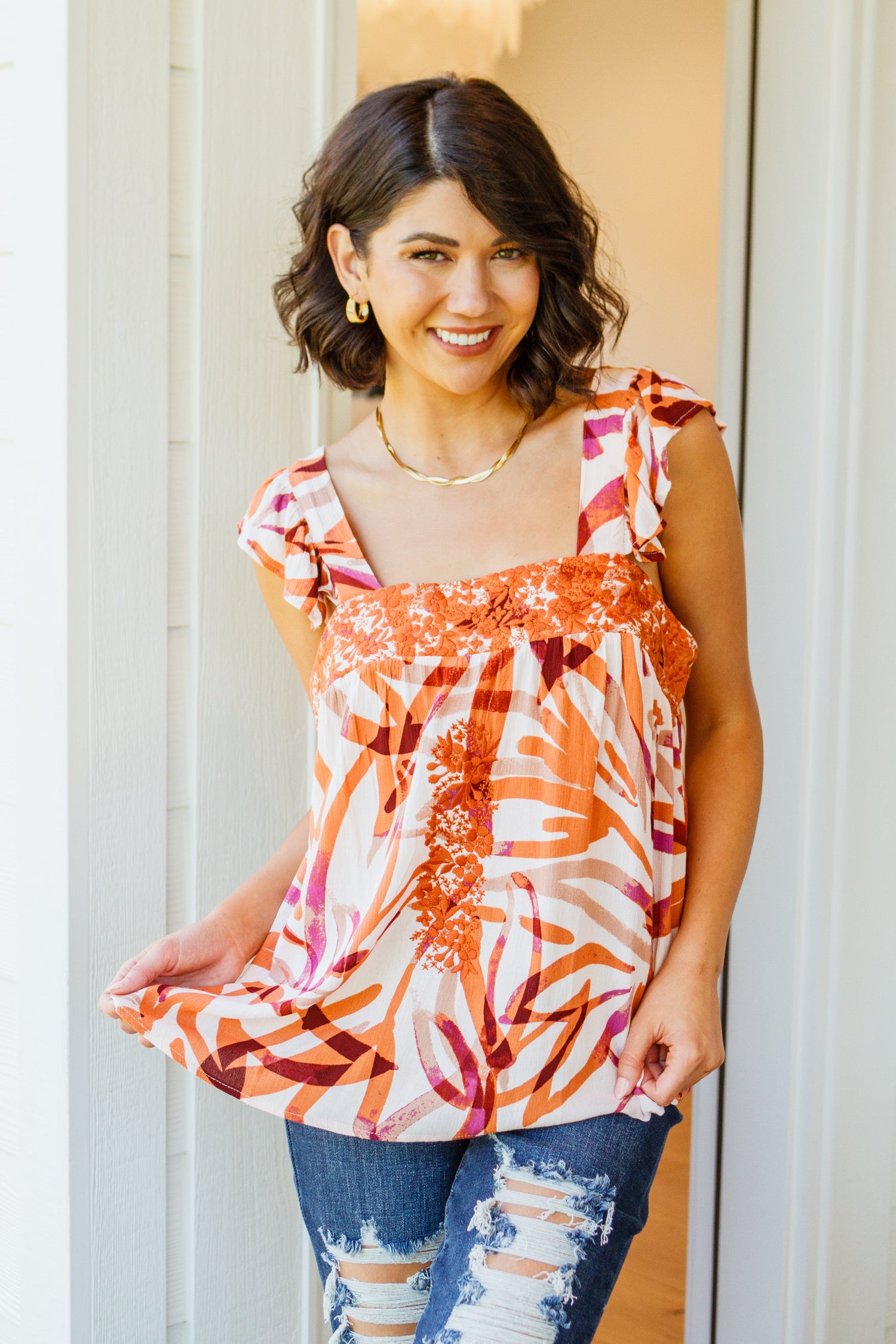 Francesca Embroidered Top in Rust - WEBSITE EXCLUSIVE