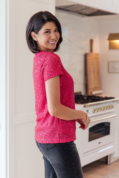 Glimmering Night Sequin Top in Hot Pink - WEBSITE EXCLUSIVE