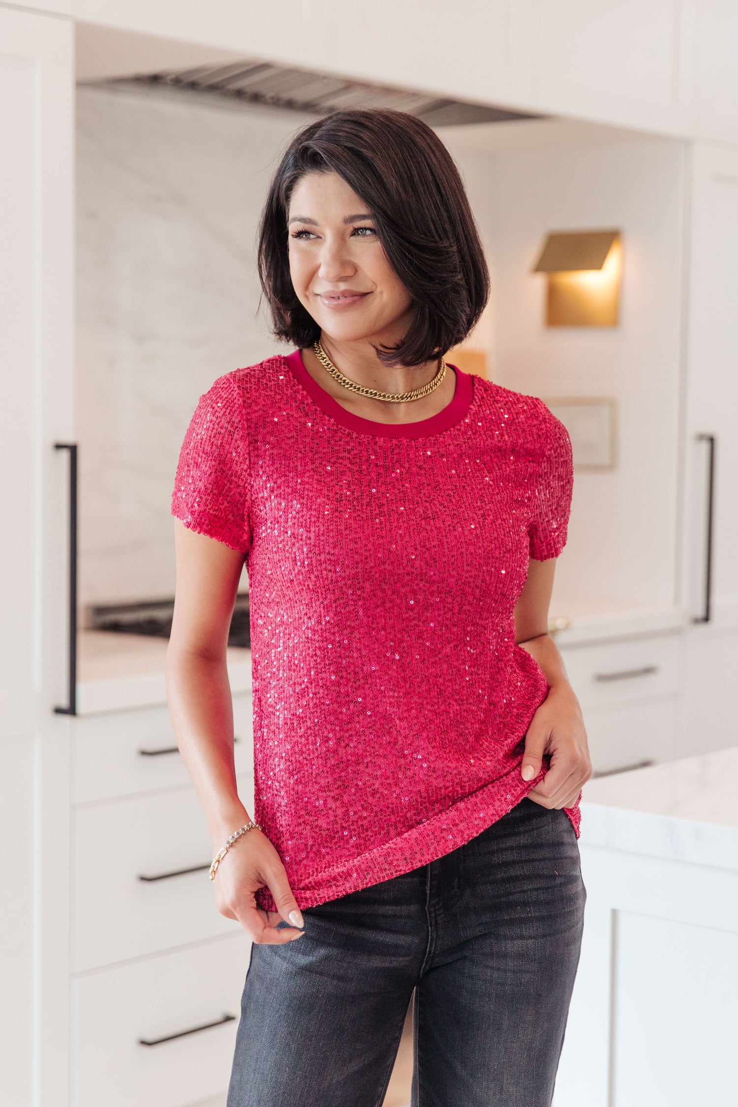 Glimmering Night Sequin Top in Hot Pink - WEBSITE EXCLUSIVE