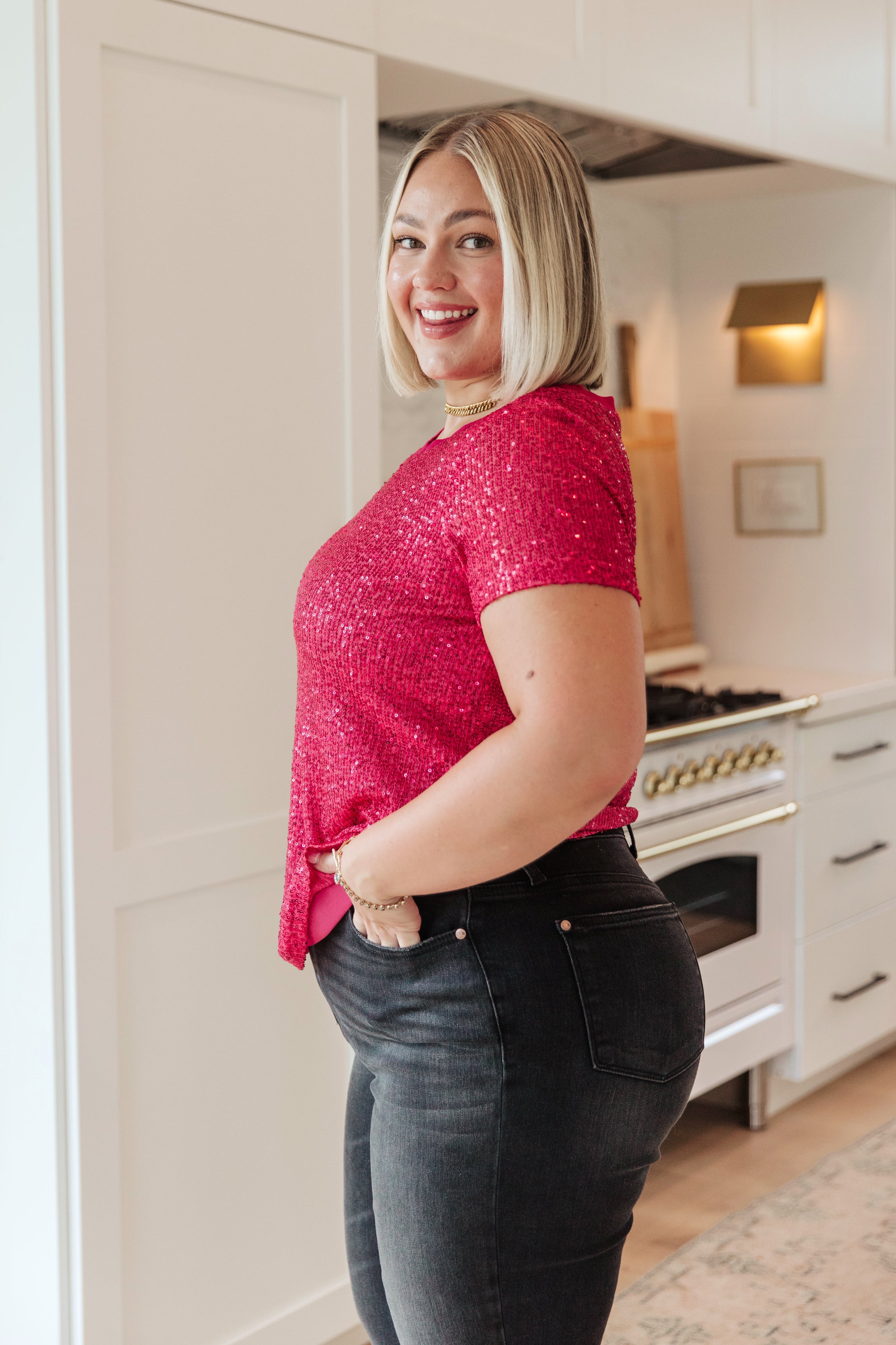 Glimmering Night Sequin Top in Hot Pink - WEBSITE EXCLUSIVE