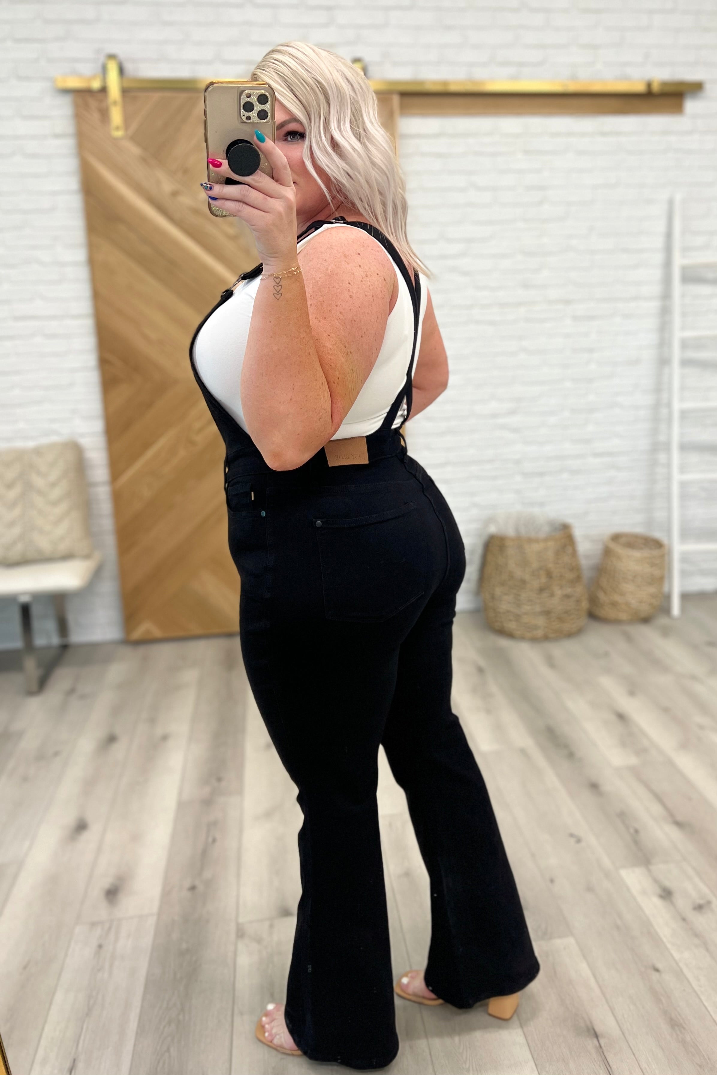 Imogene Control Top Retro Flare Overalls in Black - WEBSITE EXCLUSIVE