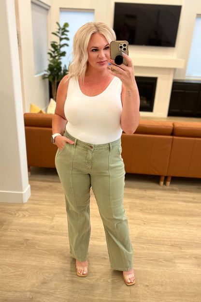 Phoebe High Rise Front Seam Straight Jeans in Sage - WEBSITE EXCLUSIVE