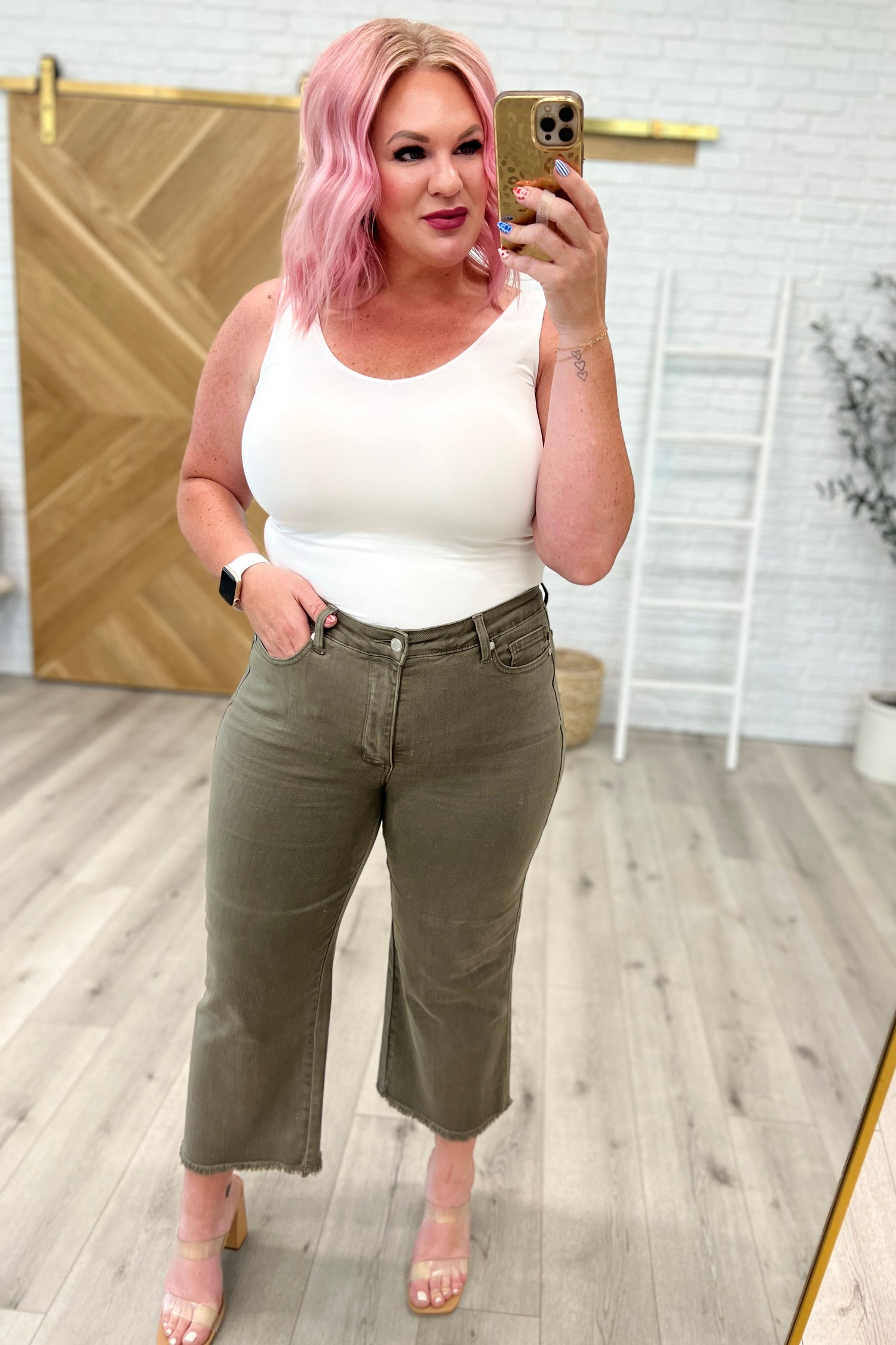 Harvey High Rise Control Top Wide Leg Crop Jeans in Olive- WEBSITE EXCLUSIVE