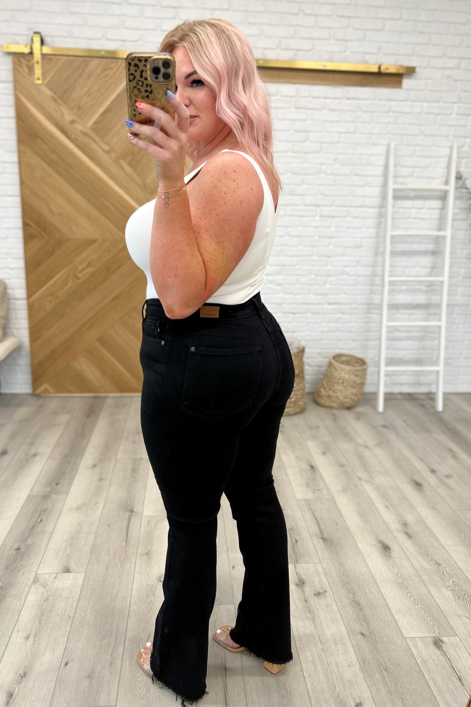 Harriet High Rise Button Fly Bootcut Jeans in Black - WEBSITE EXCLUSIVE