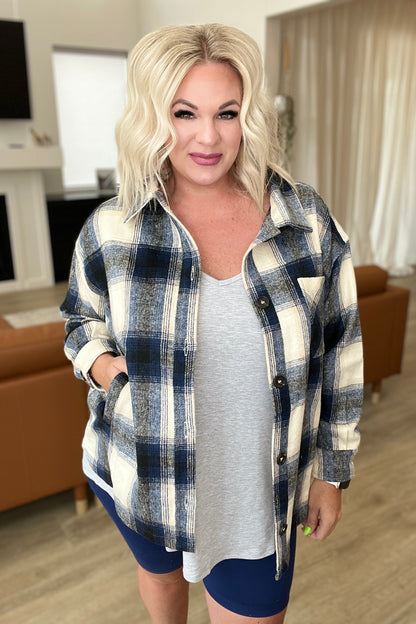 Oversized Longline Plaid Shacket in Navy - WEBSITE EXCLUSIVE