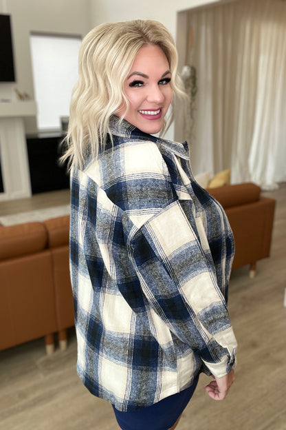 Oversized Longline Plaid Shacket in Navy - WEBSITE EXCLUSIVE