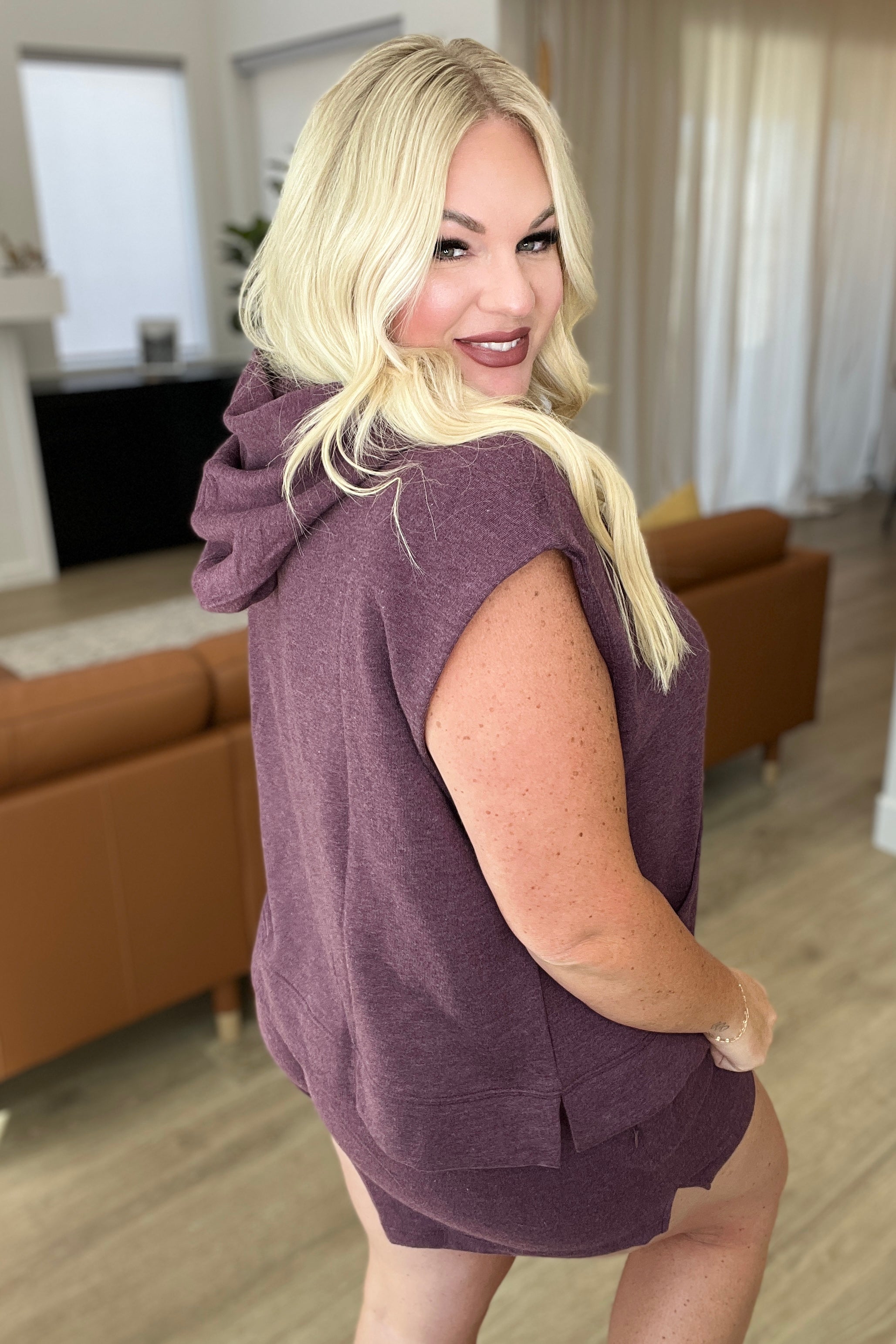 Sleeveless Hoodie and Shorts Set in Plum - WEBSITE EXCLUSIVE