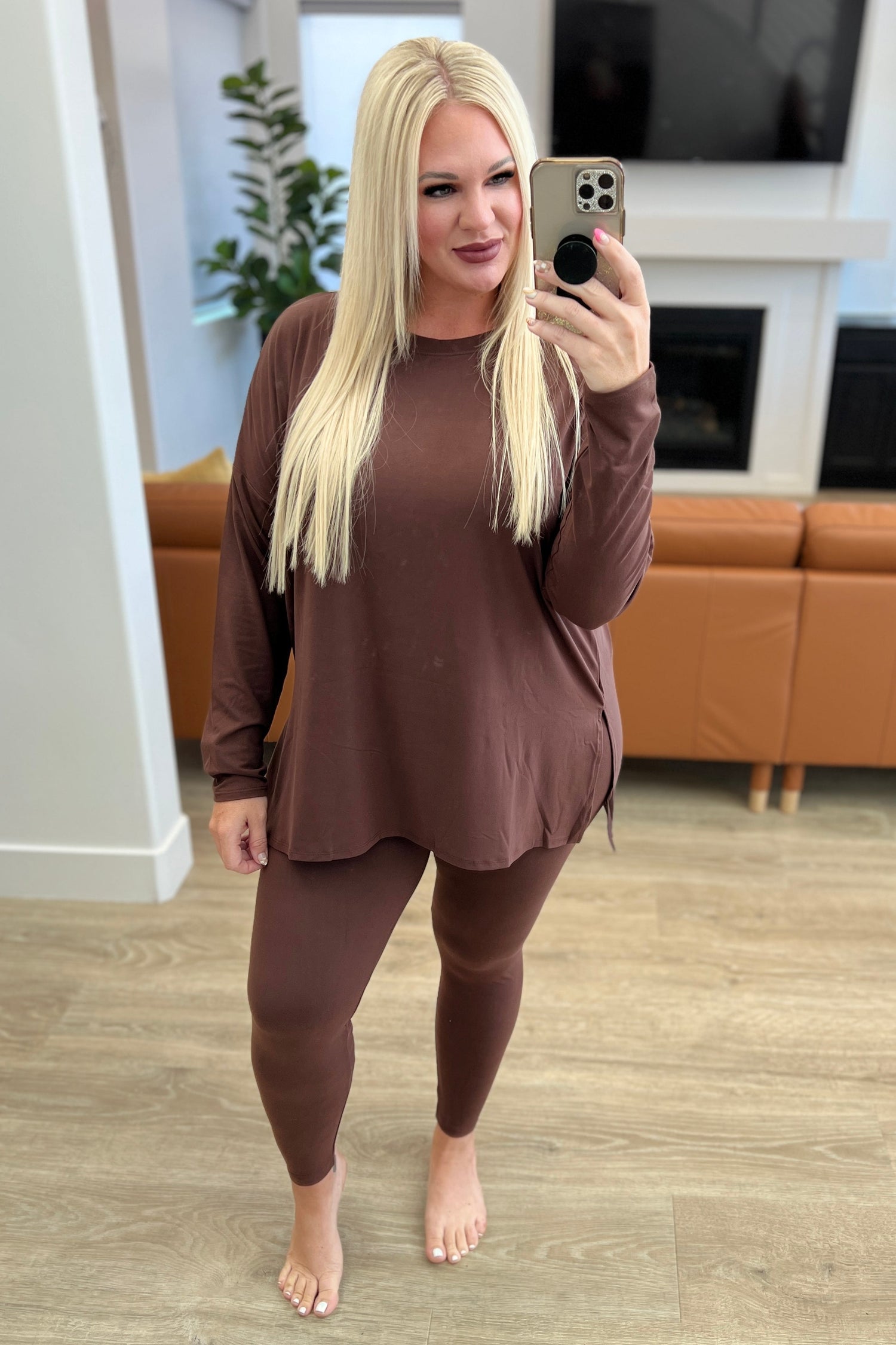 Buttery Soft Long Sleeve Loungewear Set in Mahogany - WEBSITE EXCLUSIVE
