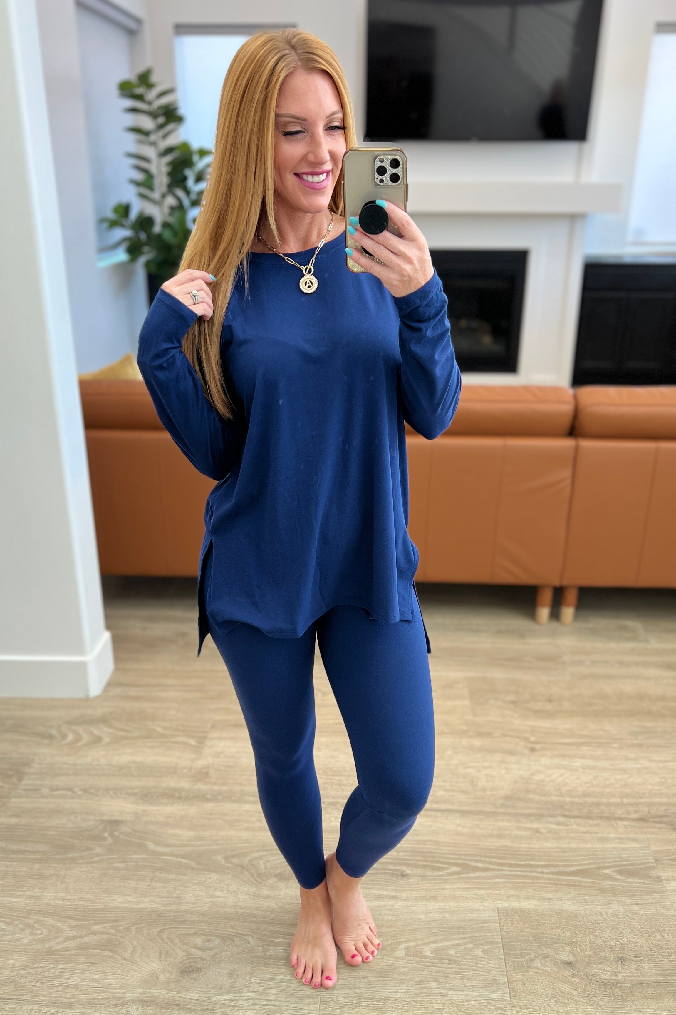 Buttery Soft Long Sleeve Loungewear Set in Light Navy - WEBSITE EXCLUSIVE