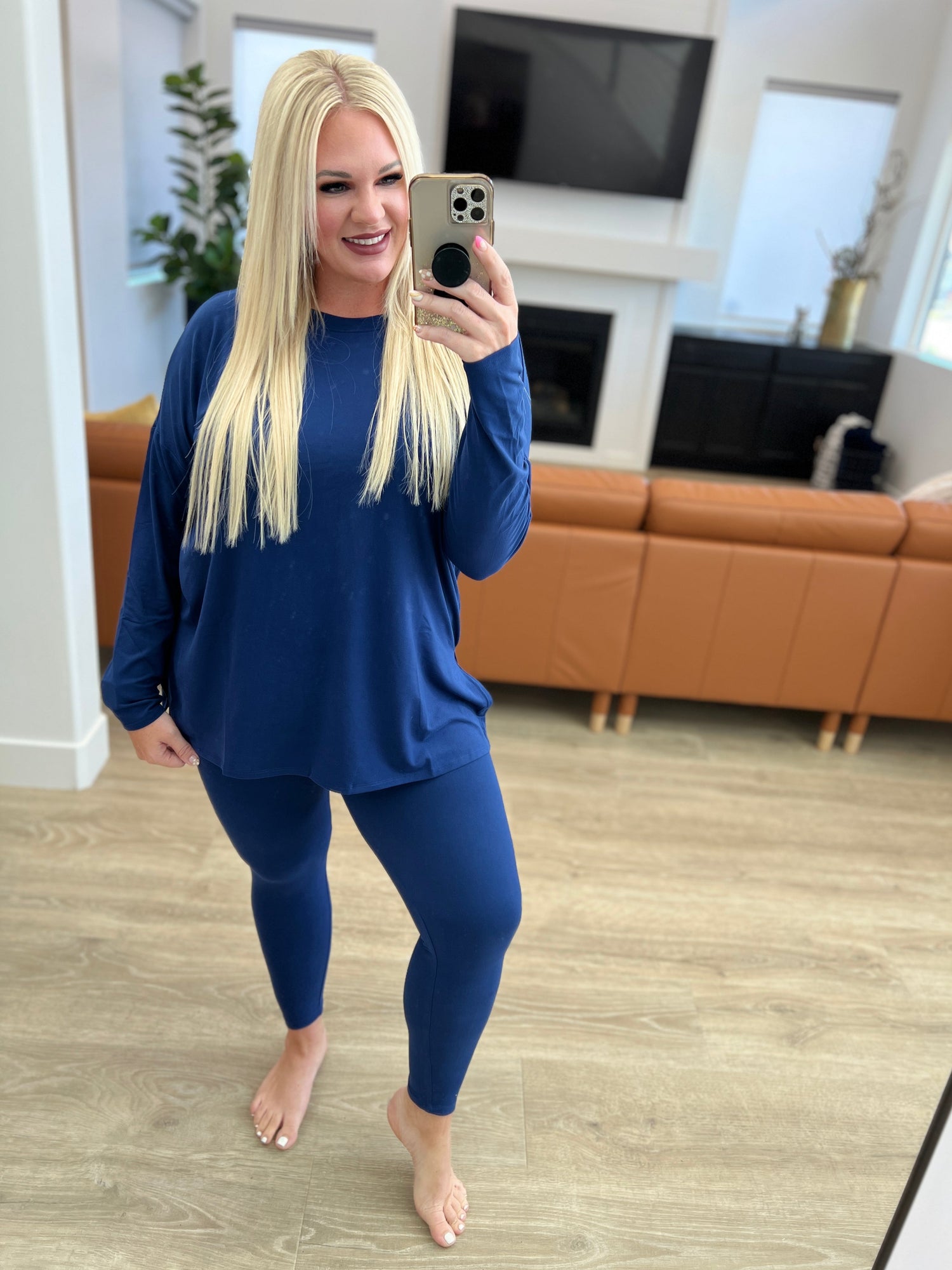 Buttery Soft Long Sleeve Loungewear Set in Light Navy - WEBSITE EXCLUSIVE
