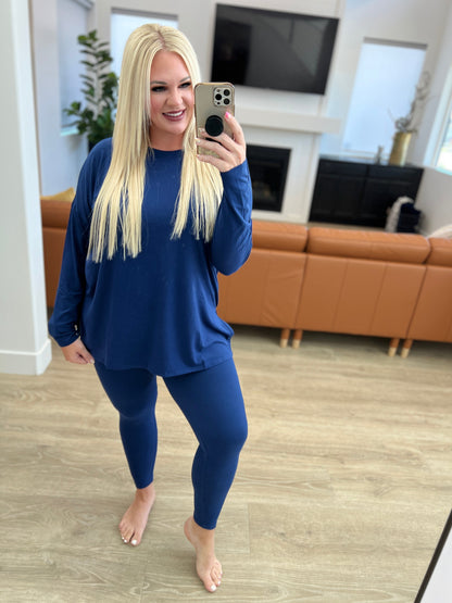 Buttery Soft Long Sleeve Loungewear Set in Light Navy - WEBSITE EXCLUSIVE
