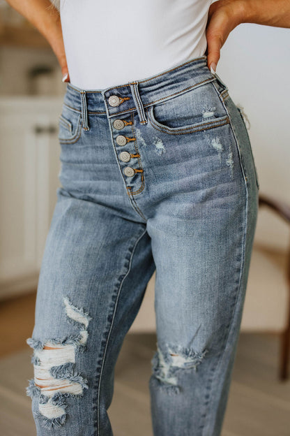 Josie Mid Rise Button Fly Boyfriend Jeans - WEBSITE EXCLUSIVE