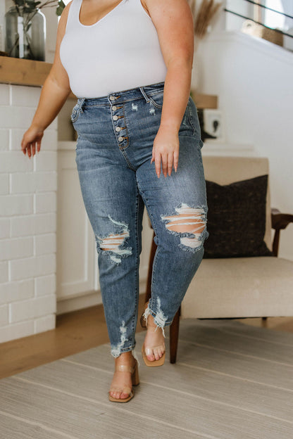 Josie Mid Rise Button Fly Boyfriend Jeans - WEBSITE EXCLUSIVE
