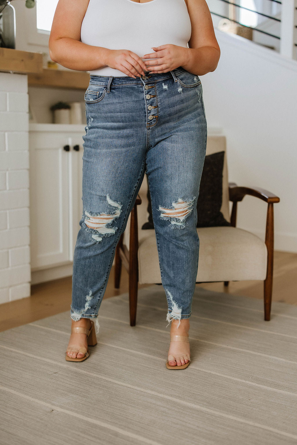 Josie Mid Rise Button Fly Boyfriend Jeans - WEBSITE EXCLUSIVE
