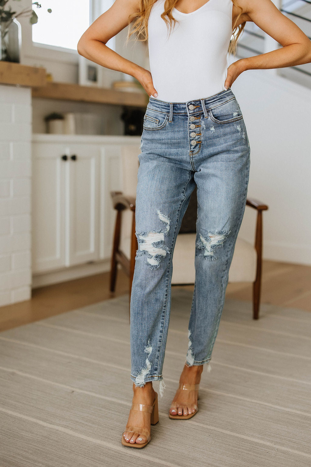 Josie Mid Rise Button Fly Boyfriend Jeans - WEBSITE EXCLUSIVE