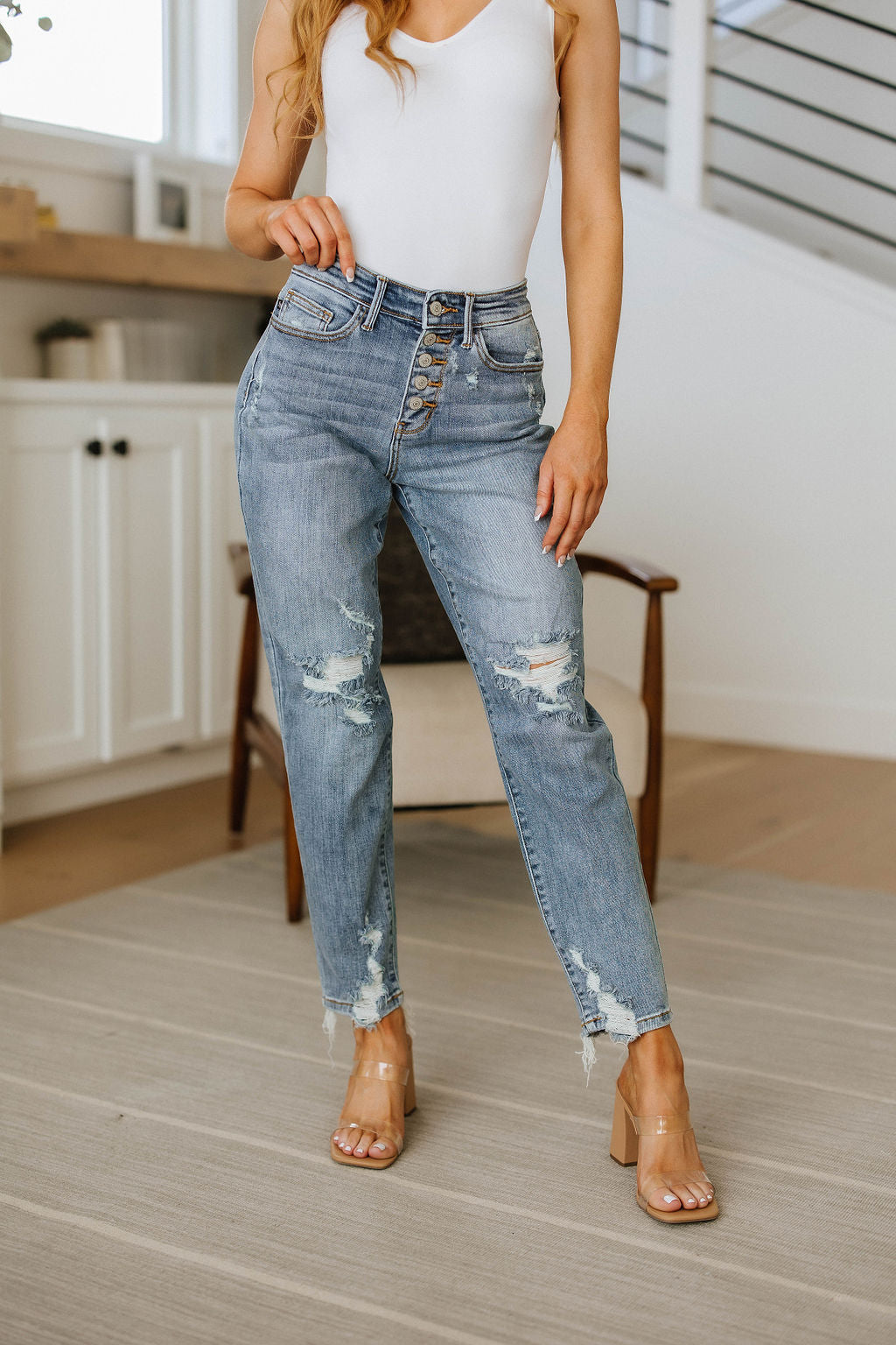 Josie Mid Rise Button Fly Boyfriend Jeans - WEBSITE EXCLUSIVE