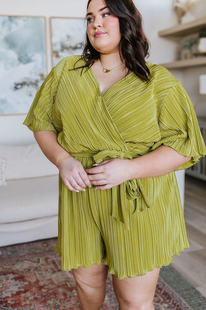Lovely Life Plisse Romper in Green - WEBSITE EXCLUSIVE