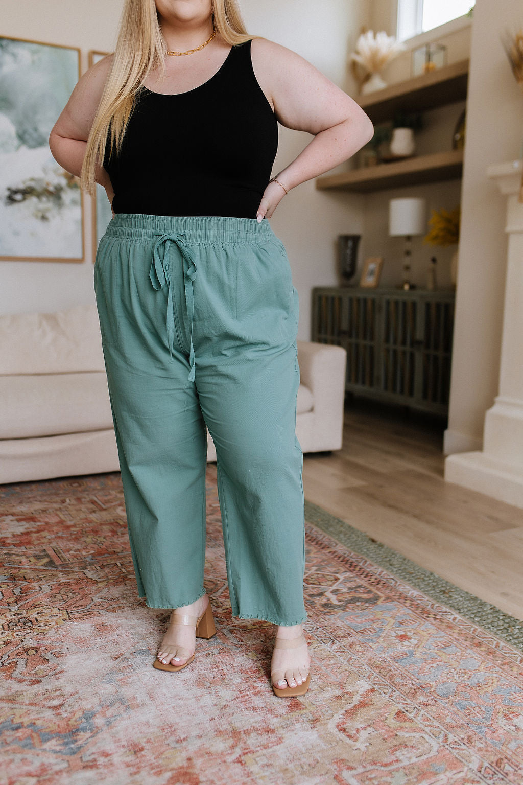 Love Me Dearly High Waisted Pants in Jade - WEBSITE EXCLUSIVE
