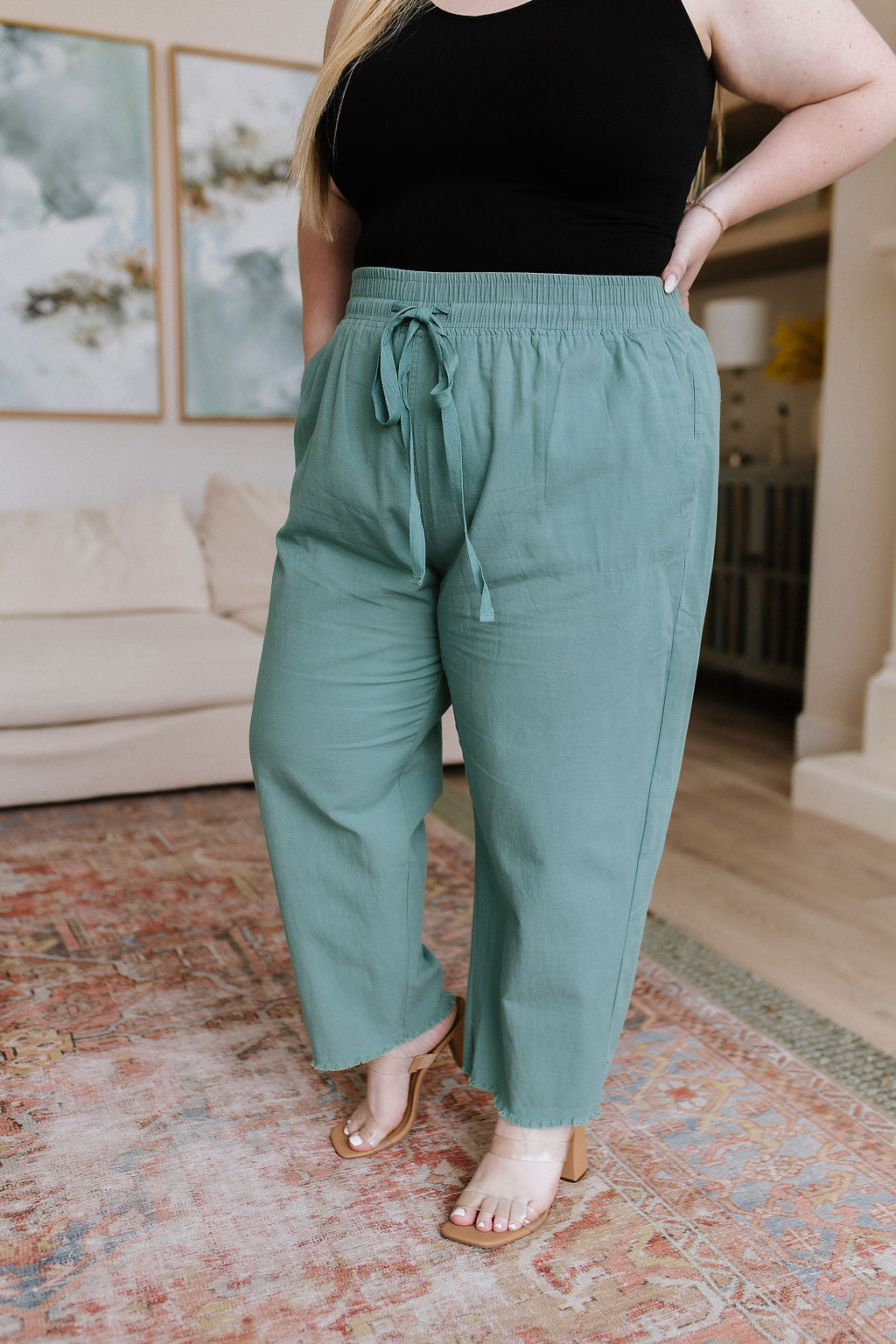 Love Me Dearly High Waisted Pants in Jade - WEBSITE EXCLUSIVE