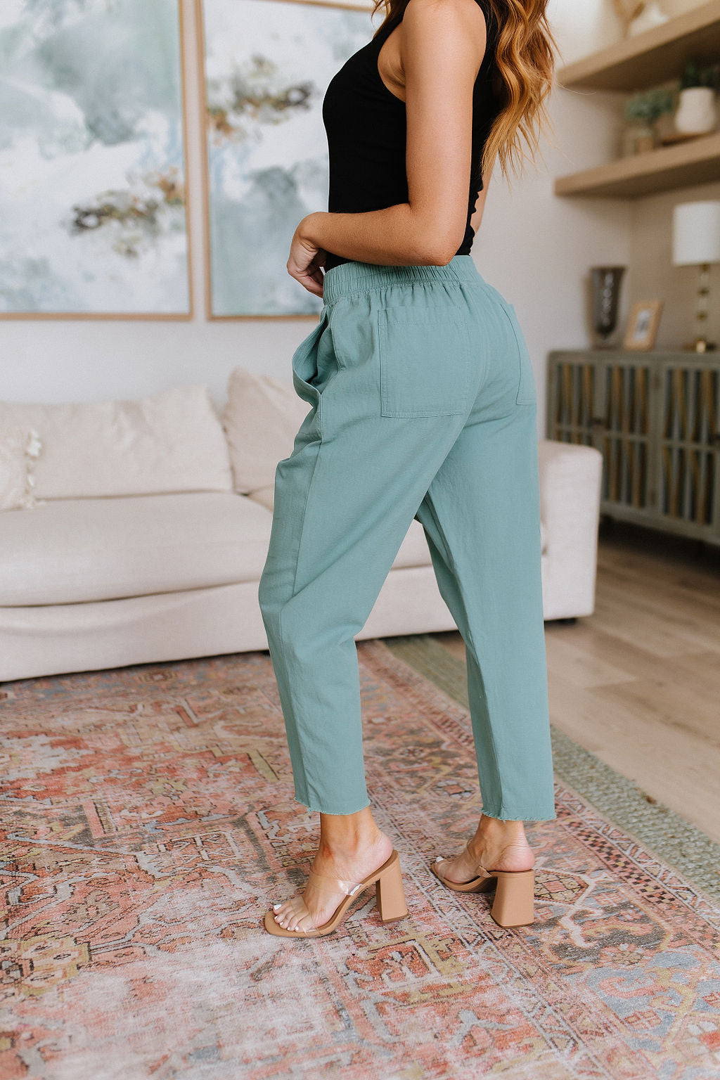 Love Me Dearly High Waisted Pants in Jade - WEBSITE EXCLUSIVE