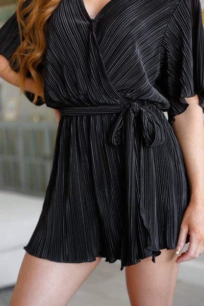 Lovely Life Plisse Romper in Black - WEBSITE EXCLUSIVE