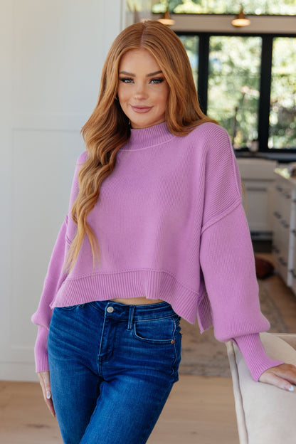 Mags Side Slit Cropped Sweater in Mauve - WEBSITE EXCLUSIVE