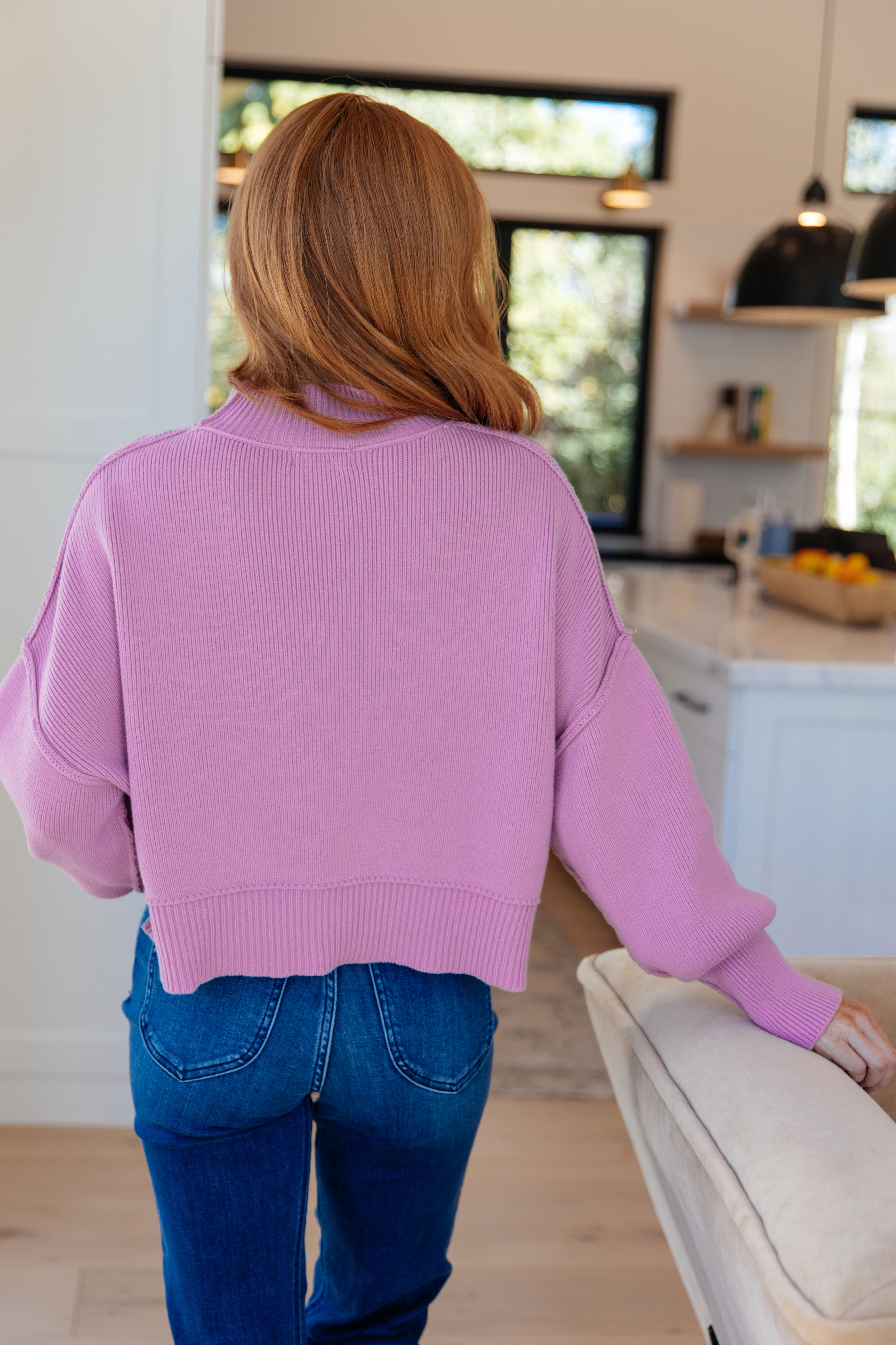 Mags Side Slit Cropped Sweater in Mauve - WEBSITE EXCLUSIVE