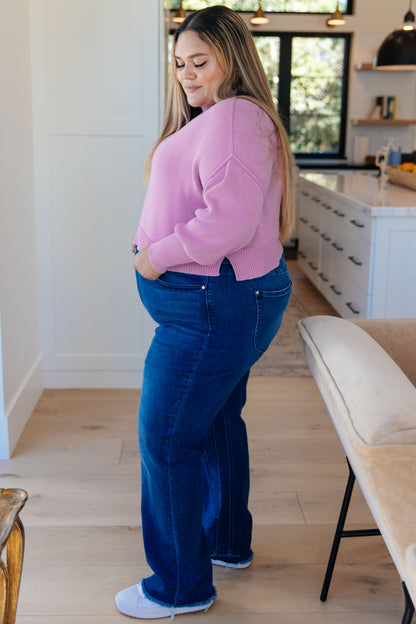 Mags Side Slit Cropped Sweater in Mauve - WEBSITE EXCLUSIVE