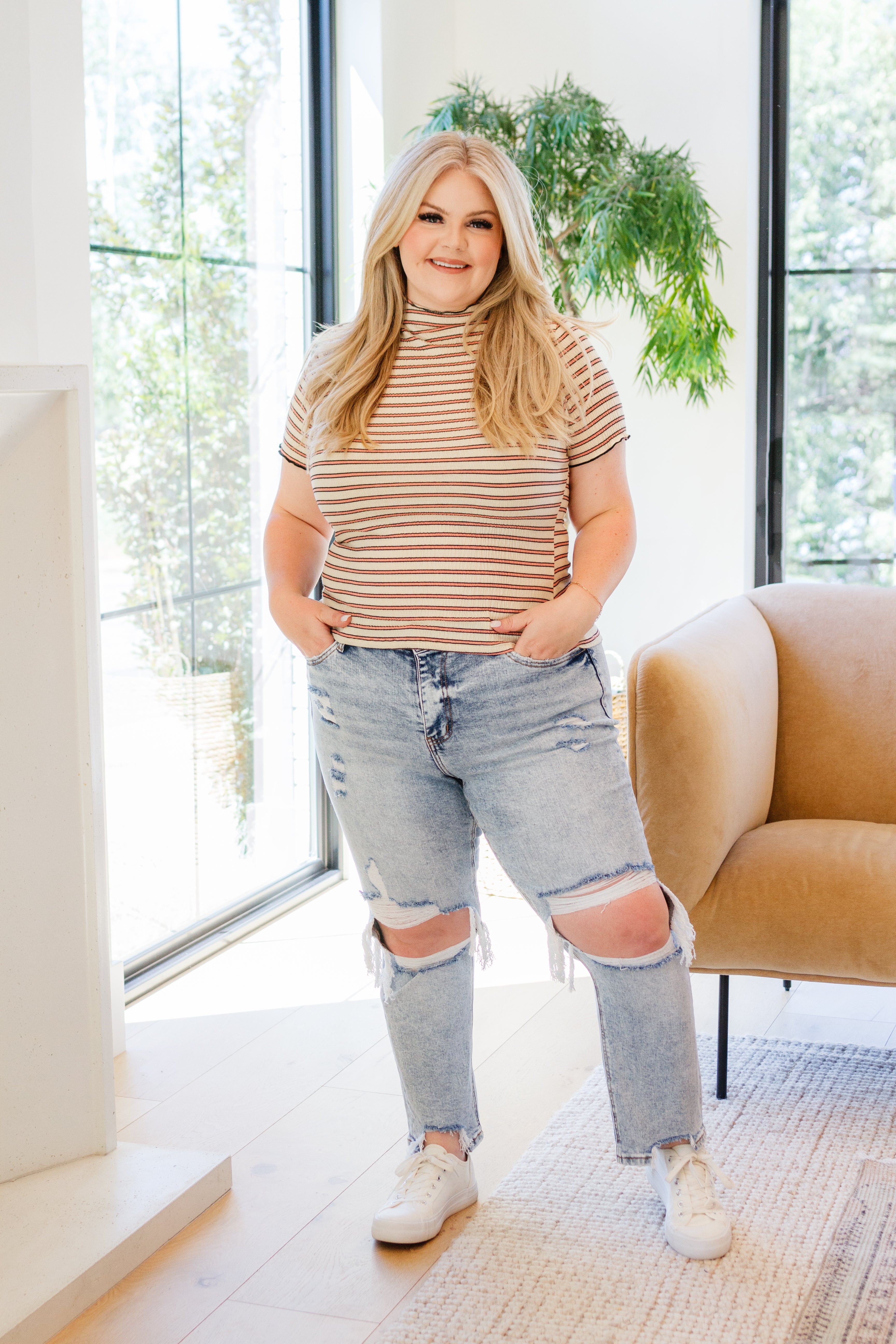 Nostalgic Note Striped Mock Neck Top - WEBSITE EXCLUSIVE