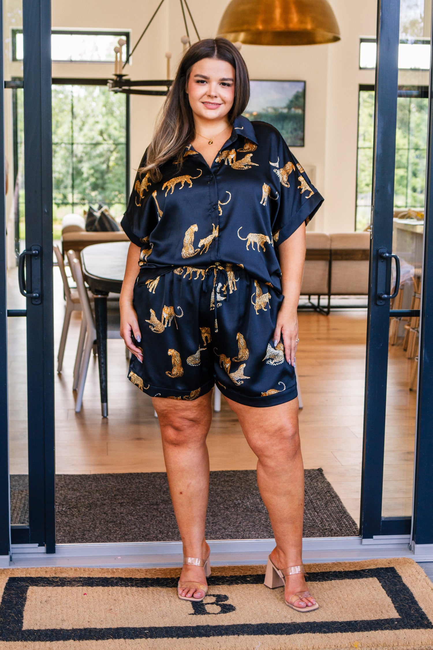 Party Animal Leopard Print Satin Set in Black - WEBSITE EXCLUSIVE
