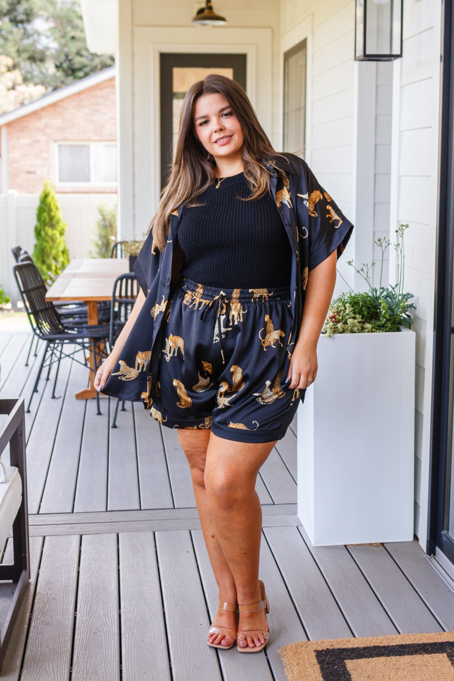 Party Animal Leopard Print Satin Set in Black - WEBSITE EXCLUSIVE