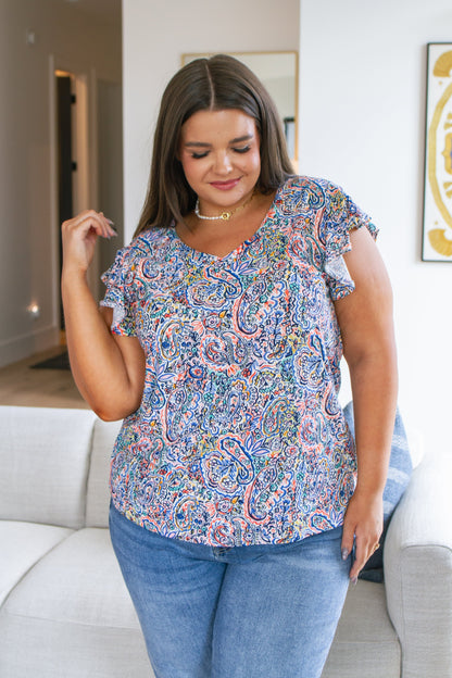 Patient in Paisley Flutter Sleeve Top - WEBSITE EXCLUSIVE
