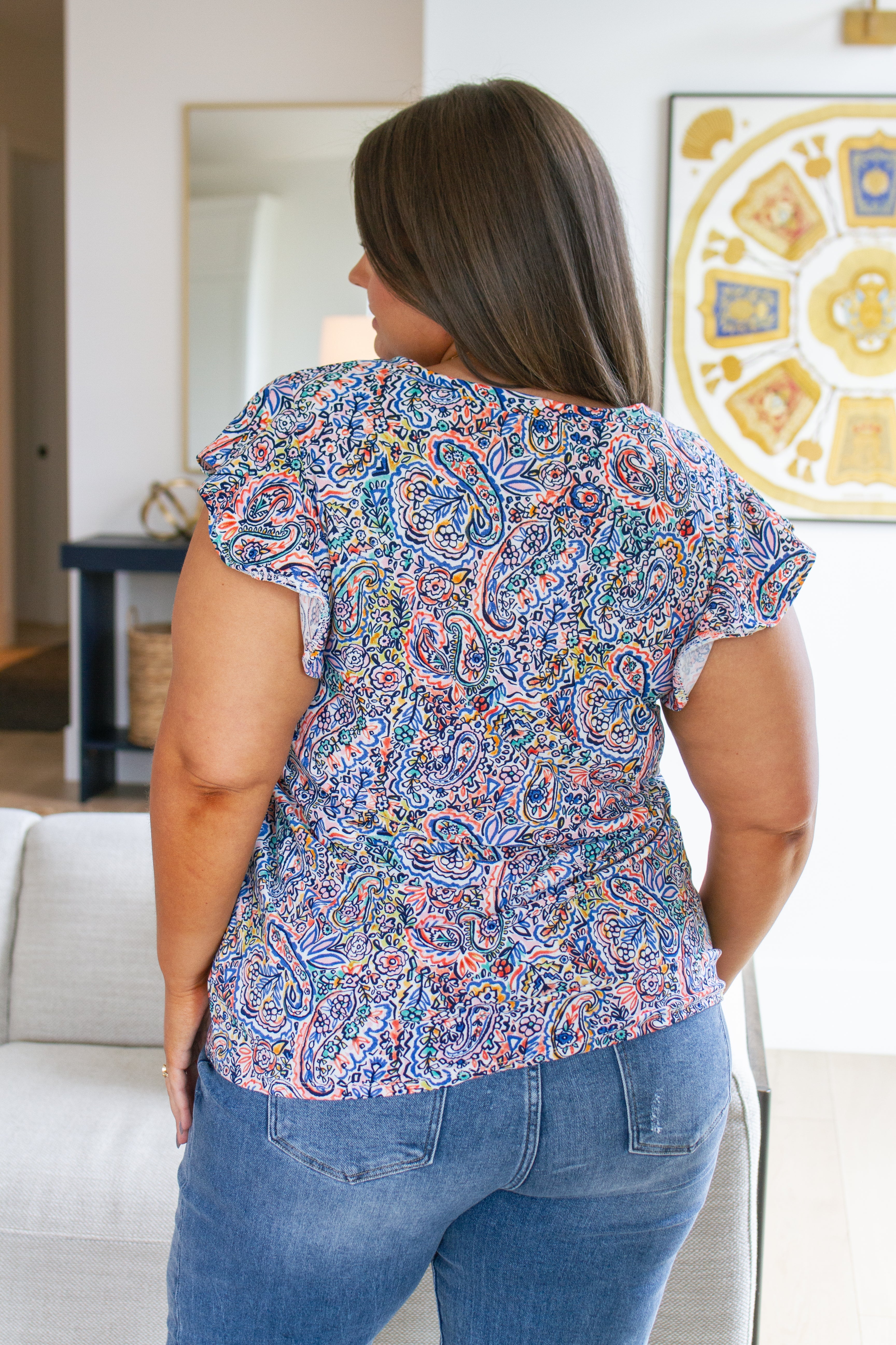 Patient in Paisley Flutter Sleeve Top - WEBSITE EXCLUSIVE