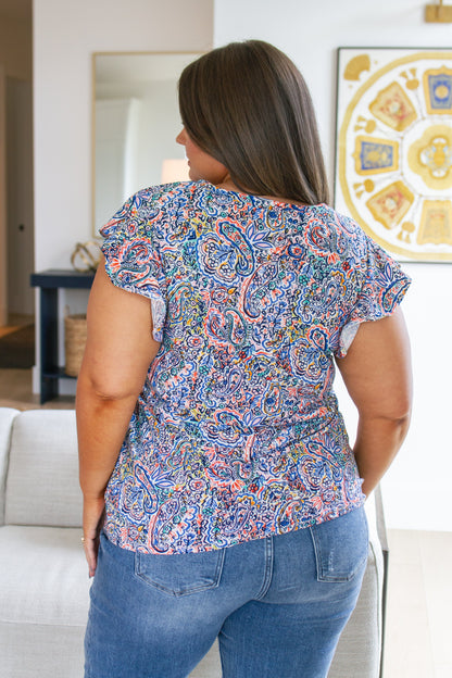 Patient in Paisley Flutter Sleeve Top - WEBSITE EXCLUSIVE