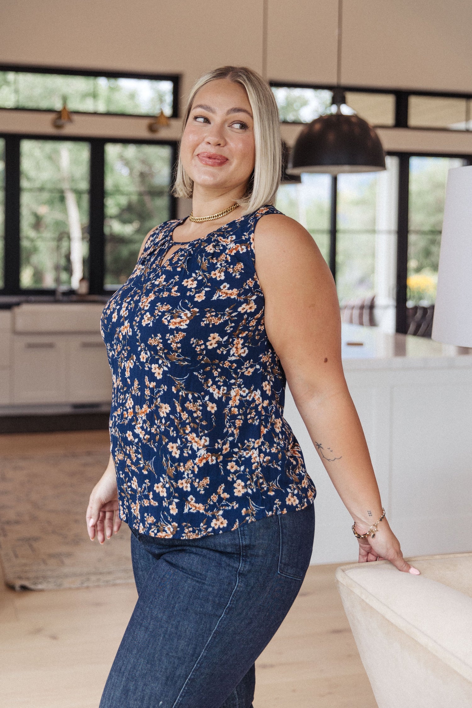 Perfect Floral Keyhole Sleeveless Top - WEBSITE EXCLUSIVE