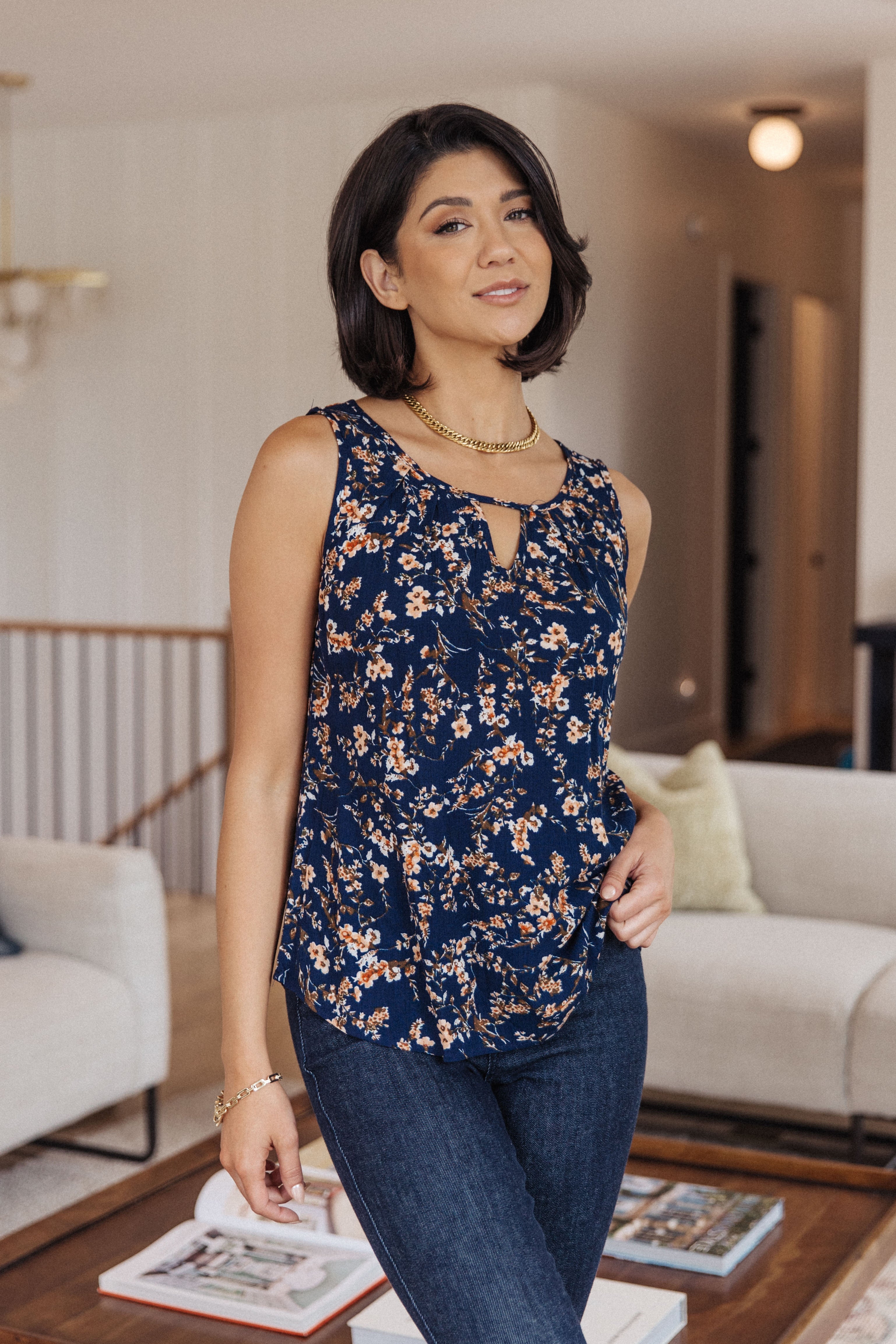 Perfect Floral Keyhole Sleeveless Top - WEBSITE EXCLUSIVE