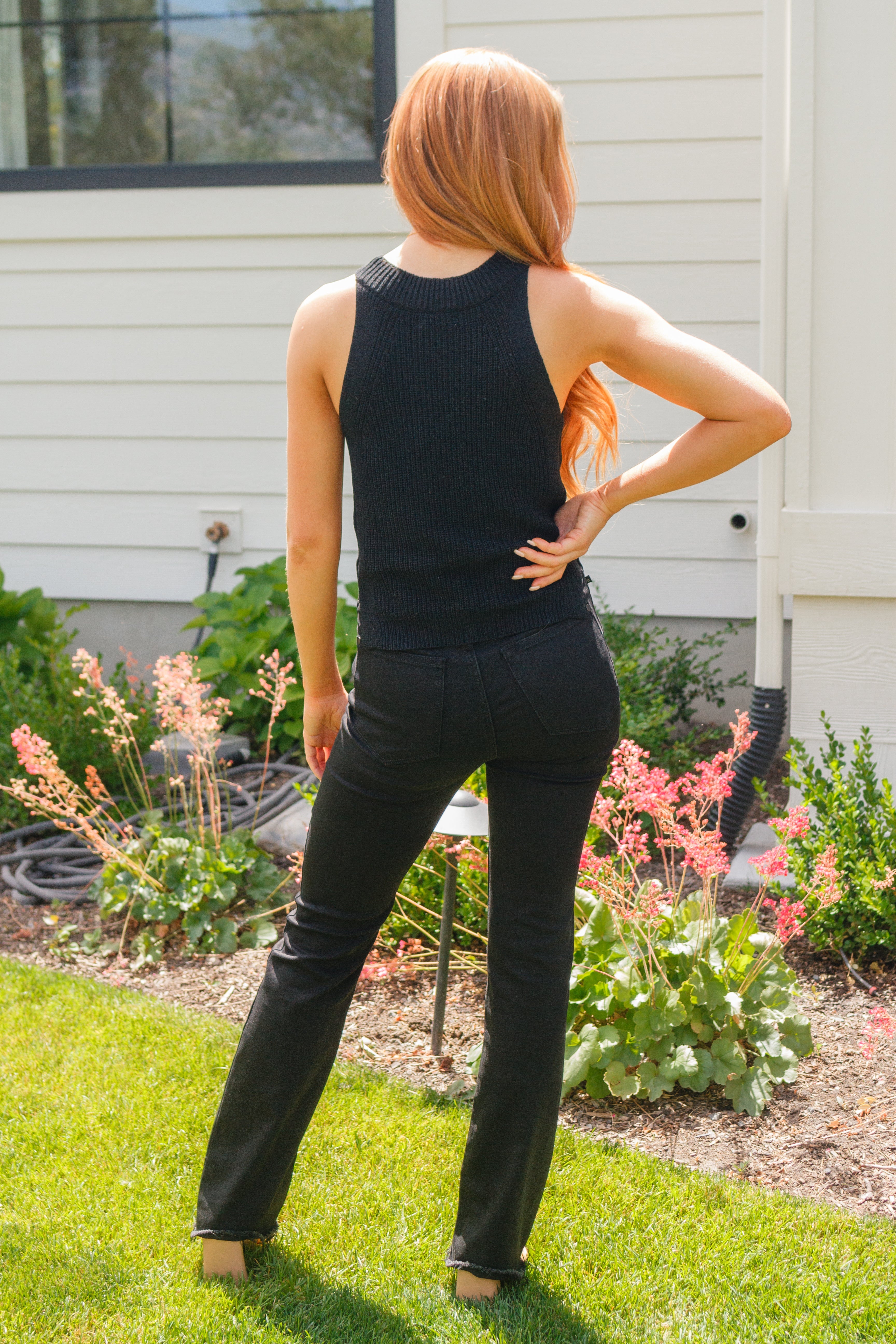 Previous Engagement Halter Neck Sweater Tank in Black - WEBSITE EXCLUSIVE