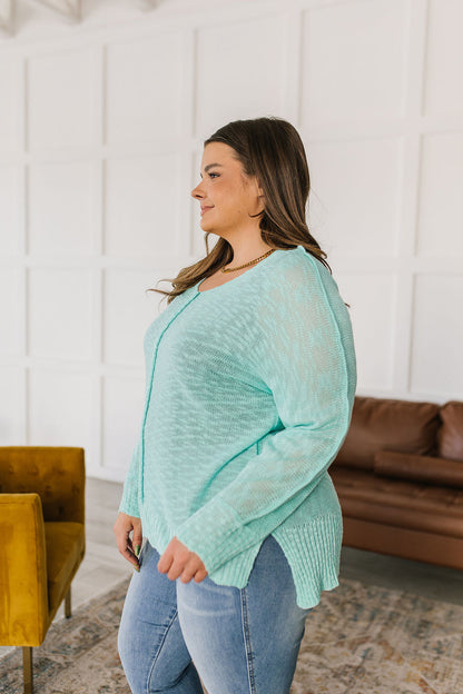 Relax With Me Knit Top in Aqua - Website Exclusive