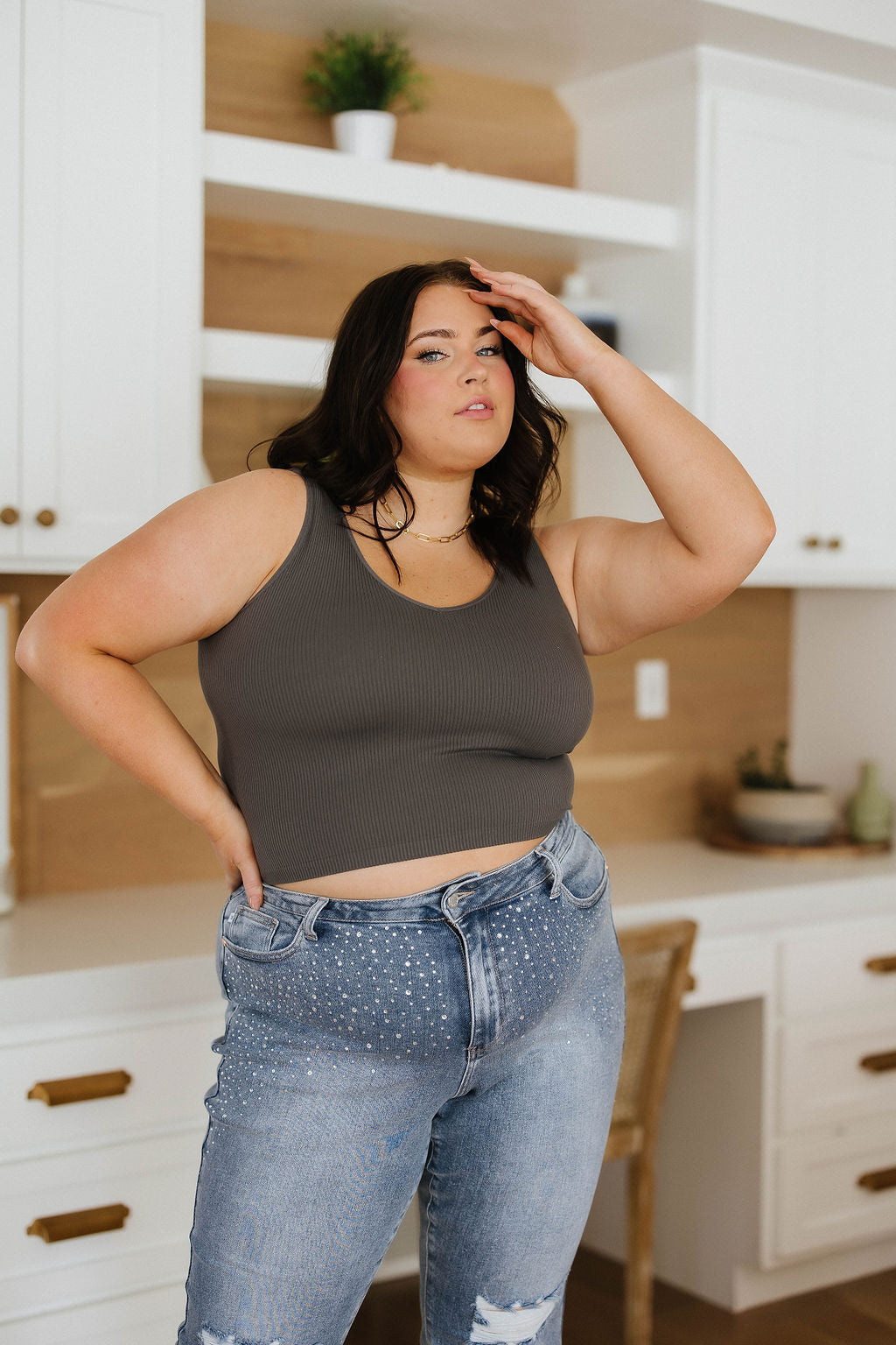 Relevant Ribbed Seamless Reversible Tank in Charcoal - WEBSITE EXCLUSIVE